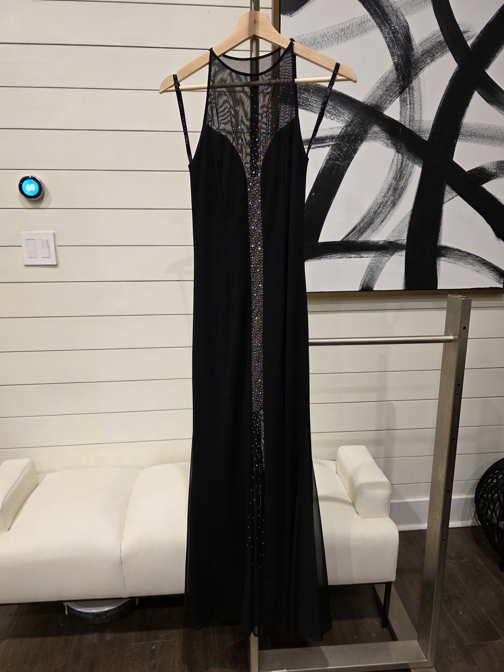 Black Beaded Illusion Halter Prom Dress